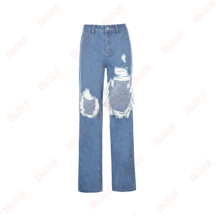 stylish ripped jeans straight pants